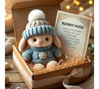 ZANWANXIN Mini Bunny Hug Cute Easter Gift,Cute Handmade Emotional Support Bunny with Inspirational Card,Easter Plush Rabbit with Knitted Hat and Pom Pom,Gift for Teachers, Friends (Blue)