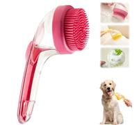 ZANWANXIN Pet Bath Brush with Soap Dispenser, Pet Bath Brush with Shampoo Dispenser, French Bulldog Bathing Brush Brosses de toilettage for small animals (Red, Fine bristle brush)