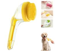 ZANWANXIN Pet Bath Brush with Soap Dispenser, Pet Bath Brush with Shampoo Dispenser, French Bulldog Bathing Brush Brosses de toilettage for small animals (Yellow, Fine bristle brush)