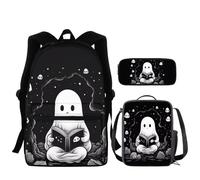 Zanxiantu Sac à dos mignon fantôme pour garçons et filles Ensemble sac d'école avec boîte à déjeuner et trousse à crayons 3 pièces Sac à livres décontracté pour étudiants