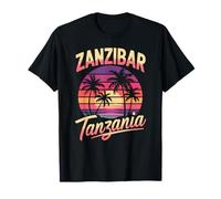 Zanzibar Tanzanie, Fun Rétro Coucher de Soleil et Palmier T-Shirt