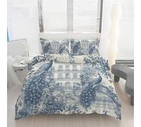 ZaopVrynx Housse de Couette 200x200 Toile de Jouy Parure de Lit Victoria Paon Rétro Adulte 2 Personnes Ensemble de Literie Réversible en Microfibre avec 2 Taie d'oreiller 65x65