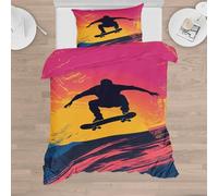 ZaopVrynx Housse de Couette 90x190 Skateboard, Parure de Lit 90x190 Enfant 1 Personne Compétition Sportive, Réversible Ensemble de Literie pour Garçon Fille avec 1 Taie d'oreiller 65x65