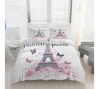 ZaopVrynx Parure de Lit 140x200 Tour Eiffel Enfant 1 Personne, Housse de Couette Paris Romantique Ensemble de Literie Réversible en Microfibre avec 1 Taie d'oreiller 65x65 Garçon Fille