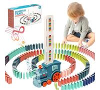 ZAOSMUS Domino Train pour Enfants, 100 Pièces de Automatiques Dominos de Pose Train Electrique avec Son, Jeu d'empilage de Blocs de Construction, Jouet pour Garçons et Filles de 3 Ans (Cyan)