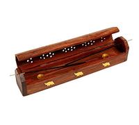 Zap Impex ® Bois Brûleur d'encens en Bois sculpté à la Main avec Compartiment de Rangement, 30,5 x 5,1 x 6,4 cm