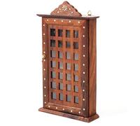 Zap Impex Boîte à clés en bois fabriquée à la main - Armoire à clés murale avec porte en verre et incrustation en laiton - 27 x 17 cm - Crochet décoratif pour la maison et le bureau