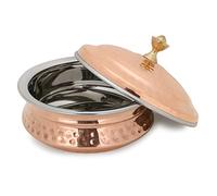 Zap Impex® Bol à riz indien original Handi (Dechki) - En acier inoxydable et cuivre - Avec couvercle - Diamètre : 20 cm