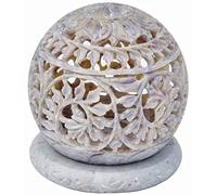 Zap Impex ® Bougies chauffe-plat Sculpture en pierre Bougeoir avec fleurs sculptées, Figurines Bougie décorative Lanterne Unique Décoration principale faite à la main Faïence 10 cm