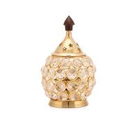 Zap Impex Lampe à huile Akhand-Diya en laiton faite à la main avec des accents de cristal étincelants pour la maison, le bureau, décoration Puja Diwali (taille ovale)