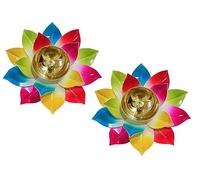 Zap Impex Lampe à huile en laiton Akhand Diya Indien Lampe à huile Diwali Décoration Puja Lampe Akhand Lotus Diya Multicolore (2)