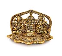 Zap Impex Laxmi Ganesh Saraswati Statue dorée - Lampe à huile pour la maison, le bureau et les événements