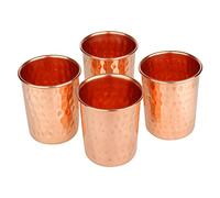 Zap Impex Lot de 4 bocaux en cuivre martelé et verre pur cuivre ayurvédique