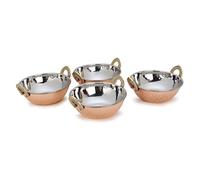 Zap Impex - Lot de 4 bols Karahi en cuivre et acier inoxydable martelé pour plats indiens et recettes de curry (13 cm) - argenté - 1211