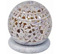 Zap Impex ® Photophore en pierre sculptée avec fleurs sculptées, figurines décoratives, lanterne décorative unique en faïence fait à la main 3"