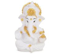 Zap Impex Statue de Ganesh pour la maison, le bureau et Mandir - Statue de Ganesh blanche et dorée du dieu hindou Ganpati pour Pooja et décoration