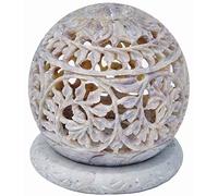 Zap Impex® Thé Lumière Pierre Sculpture pour bougie chauffe-plat avec geschnitzte Fleurs, Figurines Lanterne bougie décorative faite à la main unique principal Décor Grès 3,5 pouces