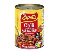 ZAPETTI Chili Con Carne au Bœuf 400g, plat cuisiné en conserve savoureux et prêt à déguster- Lot De 4