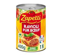 ZAPETTI - Plat Individuel Ravioli pur Bœuf | Savoureux et onctueux | Idéal pour un repas rapide | la boite de 400g | LOT DE 4