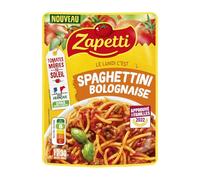 ZAPETTI - Plat Individuel Spaghettini Bolognaise - Bœuf Français et Tomates Mûries au Soleil · Sachet Micro-Ondable - Prêt en 1min30 · Idéal Bureau, Pique-Nique et Repas Express - le sac - Le Lot De 4