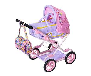 Zapf Creation Baby Born Deluxe Pram for 43 cm Dolls - Easy for Small Hands, Creative Play Promotes Empathy and Social Skills, for Toddlers 3 Years and Up - Includes Changing Bag and Shopping Basket