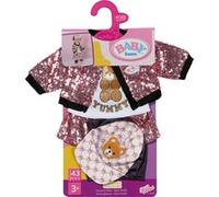 BABY born Glam Outfit - avec Jupe et Veste à Paillettes Roses, t-Shirt imprimé Nounours, Casquette et Leggings - Accessoires de Haute qualité pour poupées - Vêtements adaptés aux poupées de 43 cm