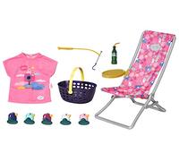 Zapf Creation Baby Born Set de pêche W nd pour poupons 43 cm | Chaise longue, canne à pêche, panier, bouteille, canards et table d'appoint