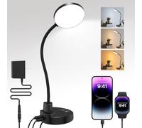 ZAPLIT 15W LED Schreibtischlampe mit USB-A & USB-C - Dimmbar, 3 Farbtemperaturen, 5 Helligkeitsstufen, 4 Timer, Flexibler 360° Schwanenhals, Augenschonend, Tischlampe für Büro & Schlafzimmer - Noir