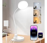 ZAPLIT 15W LED Schreibtischlampe mit USB-A & USB-C - Dimmbar, 3 Farbtemperaturen, 5 Helligkeitsstufen, 4 Timer, Flexibler 360° Schwanenhals, Augenschonend, Tischlampe für Büro & Schlafzimmer - Weiß