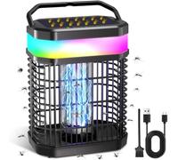 Zapper solaire anti-moustiques d'extérieur 4000 V 2 en 1 avec batterie de 5500 mAh et DEL, piège à mouches électrique avec crochet, sans fil et rechargeable pour terrasse, camping