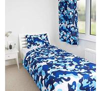Zappi Co Bleu Camo Camouflage Design Enfants Garçons Filles Chambre Housse de Couette Literie (Housse de Couette Simple)