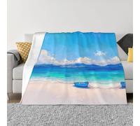 ZAQXSWCDEV Small Boat On The Seashore Couverture en micropolaire ultra douce - Flanelle légère et résistante aux bouloches pour lit, canapé, camping et voyage - Disponible en quatre tailles avec une