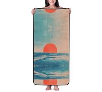 ZAQXSWCDEV Sunrise By The Sea Serviette de bain en velours corail - Serviette en velours ultra douce et absorbante pour la maison, le voyage, la plage et la piscine - Serviette en peluche légère avec