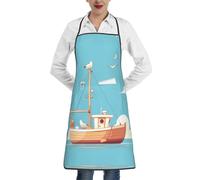 ZAQXSWCDEV Tablier entièrement imprimé « A Ship on the Sea Surface » en polyester, doux au toucher, résistant aux taches et à l'eau, adapté pour les cuisines, les restaurants, les salons et plus