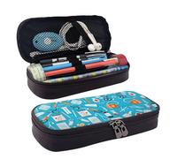 ZAQXSWCDEV Trousse à crayons en cuir avec motif de médecine de dessin animé - Trousse élégante en cuir synthétique marron avec fermeture éclair et impression double face - Parfaite pour l'école, le