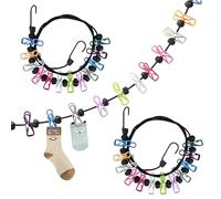 ZARADU 2 Pièces Corde à Linge de Voyage,Corde à Linge Extérieure de Camping,Portable Corde a Linge Camping,avec 12 Clips Colorés et 13 Courbes de Positionnement,pour Balcons, Jardins et Voyages