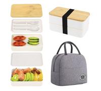 zaraf Bento Lunch Box 2 Couches Boite Repas Compartiment 1200 ml Lunchbox Hermétique avec Couverts Kit et Sac Isotherme Repas Boite Bento pour Adultes Enfants Pique-Niques Travail L'école (Blanc)