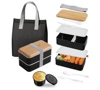 zaraf Bento Lunch Box avec Sac Kit, 1400ML Boite Repas avec 7.5L Sac Isotherme Repas et Couverts, Lunchbox Micro Ondable, Boite Bento Box Travail Pique Nique École Adulte Enfant(Noir)