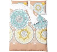 Zaratex Draps en satin 140x200 Harmony beige turquoise jaune rosette avec une taie d'oreiller 70x80 Satin Home 1