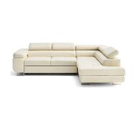 Zaria - canapé d'angle droit 5 places convertible avec coffre et têtières en simili - Beige Beige G