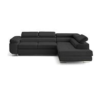 Zaria - canapé d'angle droit 5 places convertible avec coffre et têtières en simili - Gris Anthracite