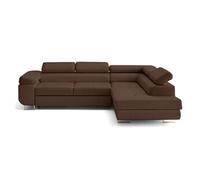 Zaria - canapé d'angle droit 5 places convertible avec coffre et têtières en cuir vegan - Marron Marron