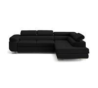 Zaria - canapé d'angle droit 5 places convertible avec coffre et têtières en simili - Noir