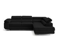Zaria - canapé d'angle droit 5 places convertible avec coffre et têtières en cuir vegan - Noir Noir