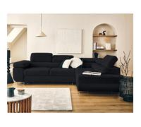Zaria - canapé d'angle droit 5 places convertible avec coffre et têtières en velours côtelé grosses côtes - Noir