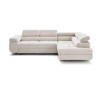 Zaria - canapé d'angle droit 5 places convertible avec coffre et têtières en velours côtelé grosses côtes - Beige