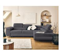 Zaria - canapé d'angle droit 5 places convertible avec coffre et têtières en velours côtelé grosses côtes - Gris