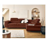 Zaria - canapé d'angle droit 5 places convertible avec coffre et têtières en velours côtelé grosses côtes - Terracotta Terracotta G