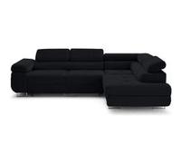Zaria - canapé d'angle droit 5 places convertible avec coffre et têtières en velours côtelé grosses côtes - Noir