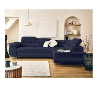 Zaria - canapé d'angle droit 5 places convertible avec coffre et têtières en velours côtelé grosses côtes - Bleu